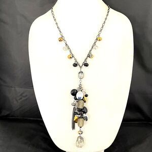 New Designer Statement Necklace Tassel Hematite Tone  Bead Black Gold Boho 4C